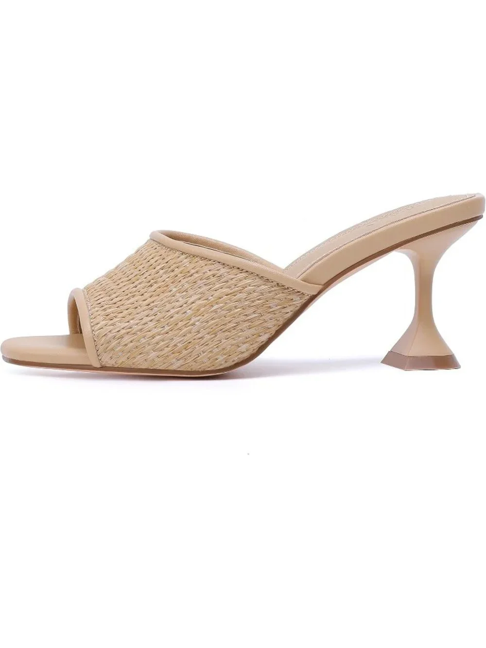 Women's Nude Braided Square Open Toe Slip on Heeled Slides Sexy Mules Sandals